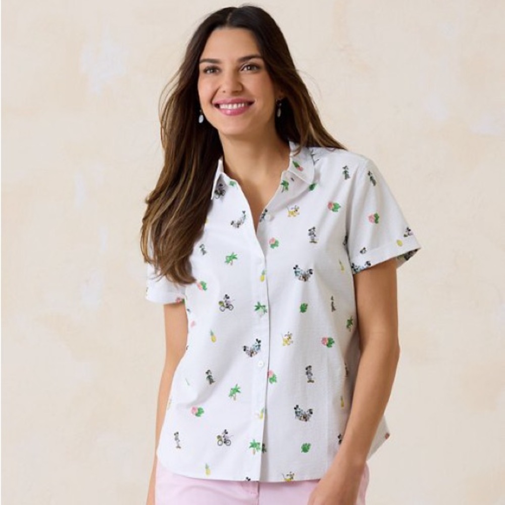 Tommy Bahama Disney Women’s Nova Wave Beach Cruiser Camp Shirt size Small
